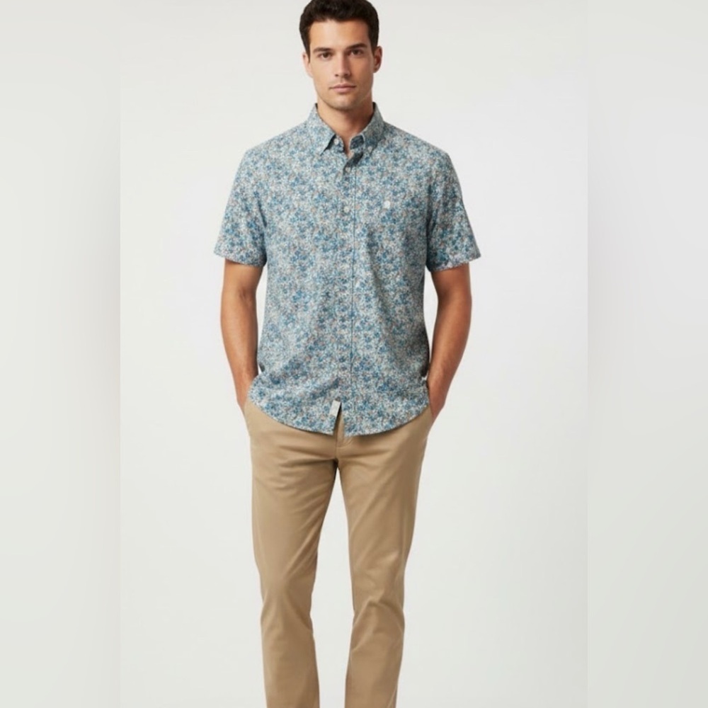 Original Penguin Men’s Blue Floral Casual Button short sleeve Shirt Size Large